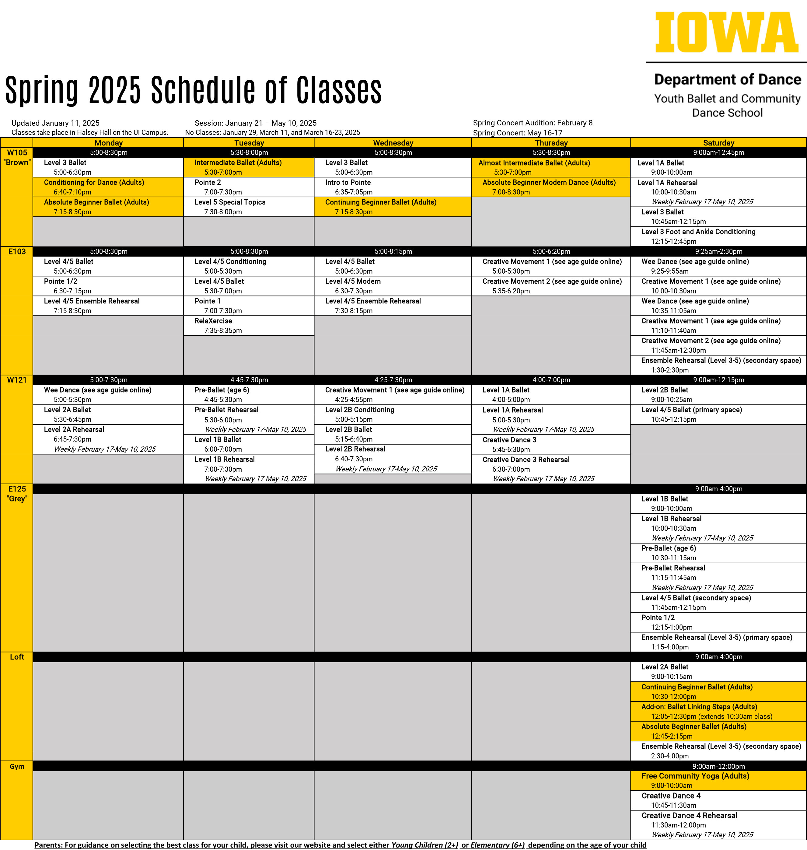 class schedule