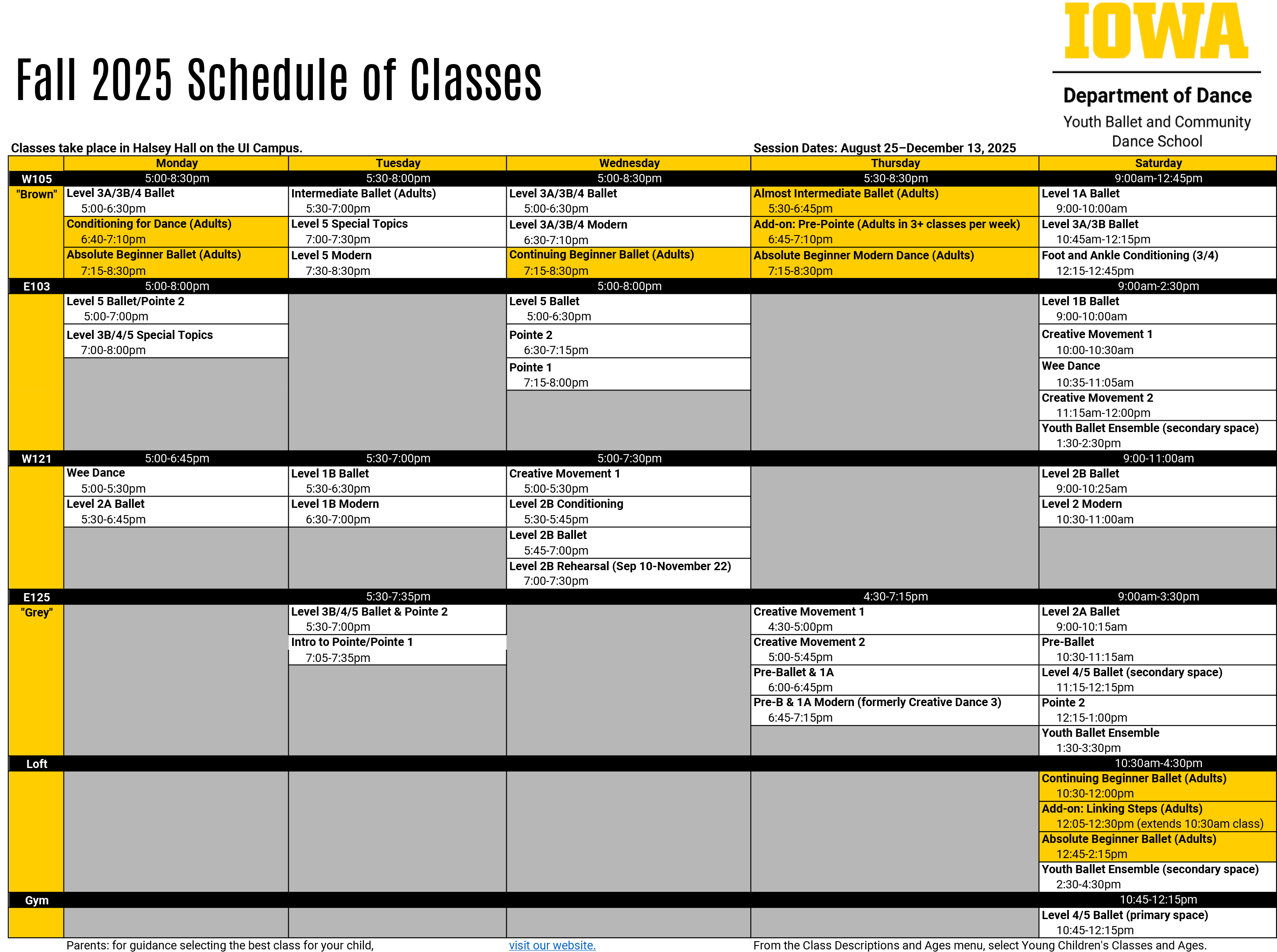 Class Schedule Sheet