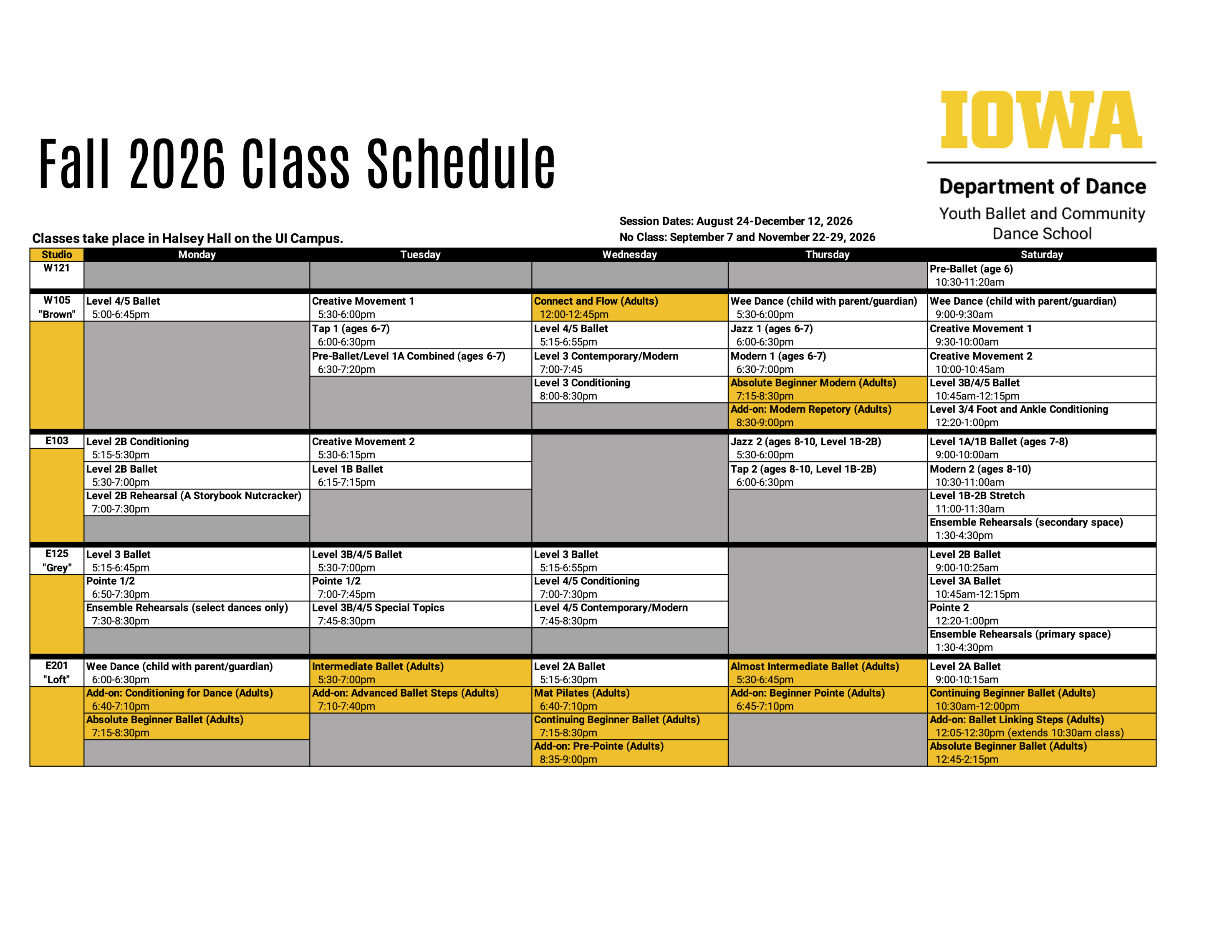 fall 2026 schedule